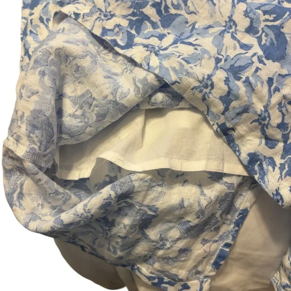 Quince 100% European Linen Scoop Neck Midi Dress M Blue Floral Waterfall NWT - Picture 5 of 8